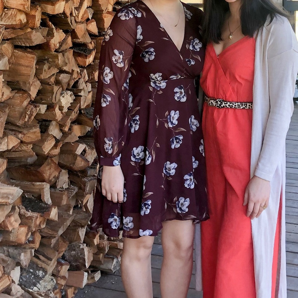 Floral print burgundy dress